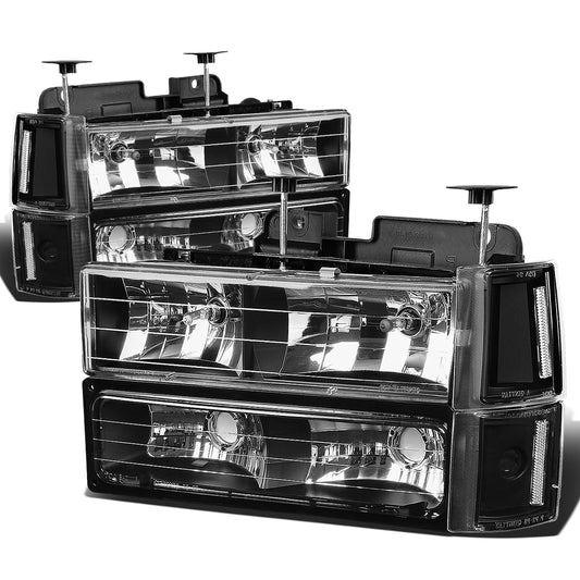 FAROS 94-00 GMC C10 - 8PC 2/4-DOOR - BLACK HOUSING / CLEAR CORNER - 9006 LOW BEAM / 9005 HIGH BEAM