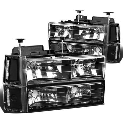 FAROS 94-00 GMC C10 - 8PC 2/4-DOOR - BLACK HOUSING / CLEAR CORNER - 9006 LOW BEAM / 9005 HIGH BEAM