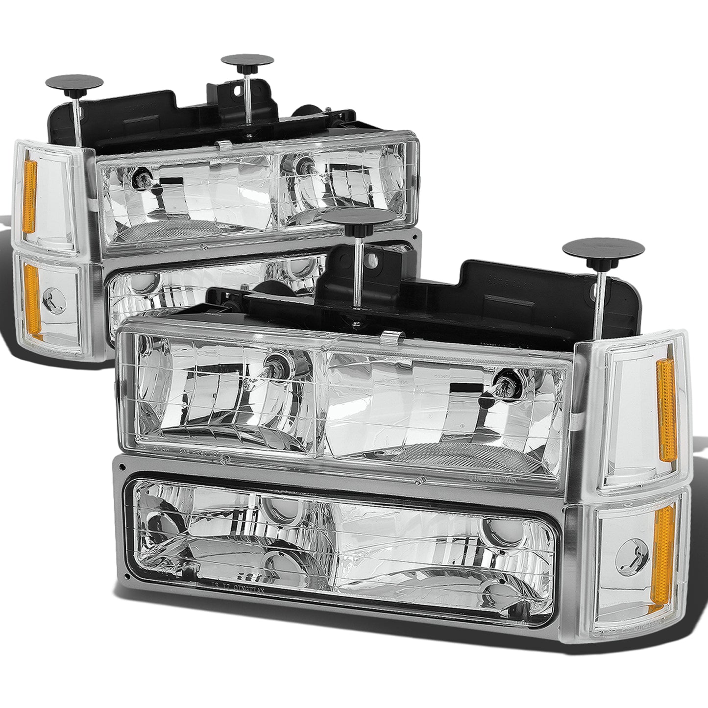FAROS 94-00 GMC C10 - 8PC 2/4-DOOR - CHROME HOUSING / AMBER CORNER - 9006 LOW BEAM / 9005 HIGH BEAM