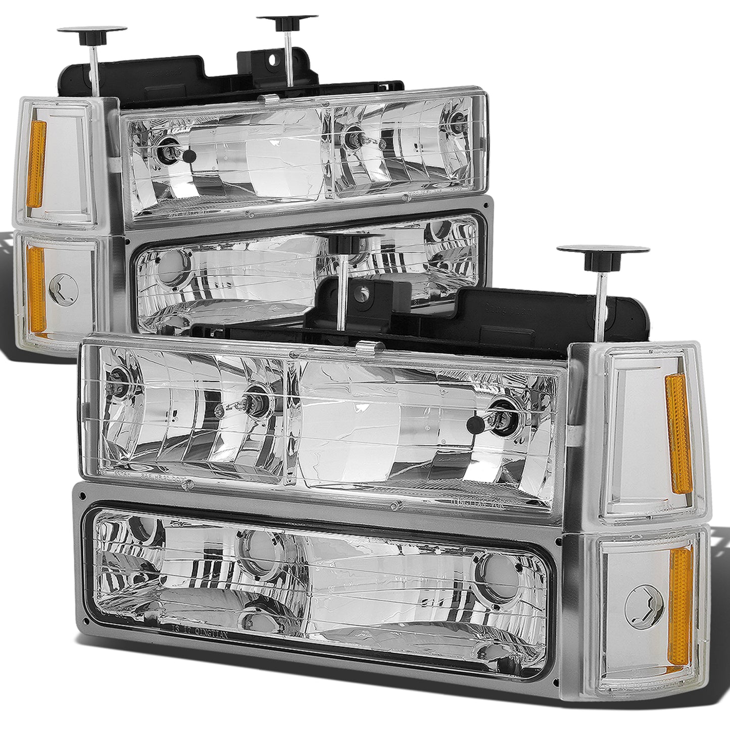 FAROS 94-00 GMC C10 - 8PC 2/4-DOOR - CHROME HOUSING / AMBER CORNER - 9006 LOW BEAM / 9005 HIGH BEAM