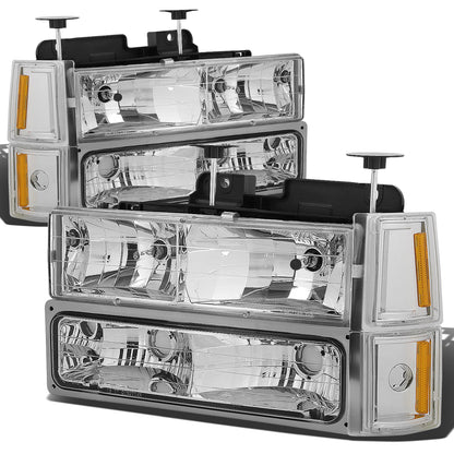 FAROS 94-00 GMC C10 - 8PC 2/4-DOOR - CHROME HOUSING / AMBER CORNER - 9006 LOW BEAM / 9005 HIGH BEAM