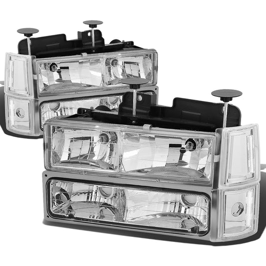 FAROS 94-00 GMC C10 - 8PC 2/4-DOOR - CHROME HOUSING / CLEAR CORNER - 9006 LOW BEAM / 9005 HIGH BEAM