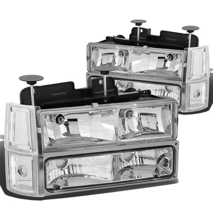 FAROS 94-00 GMC C10 - 8PC 2/4-DOOR - CHROME HOUSING / CLEAR CORNER - 9006 LOW BEAM / 9005 HIGH BEAM