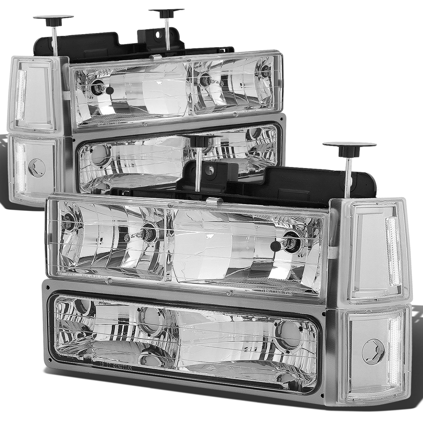 FAROS 94-00 GMC C10 - 8PC 2/4-DOOR - CHROME HOUSING / CLEAR CORNER - 9006 LOW BEAM / 9005 HIGH BEAM