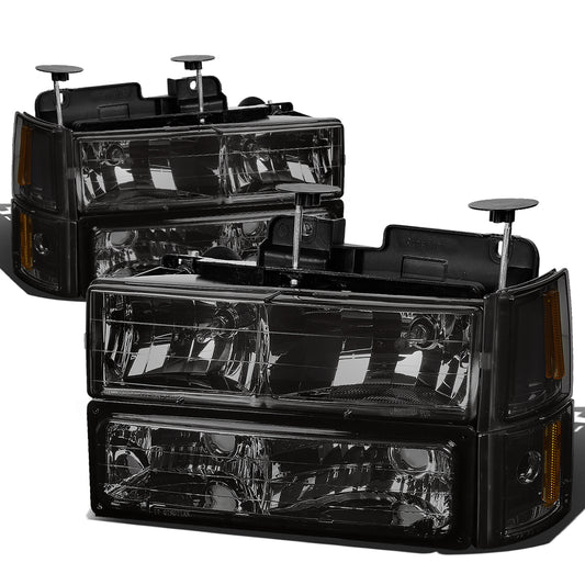 FAROS 94-00 GMC C10 - 8PC 2/4-DOOR - SMOKE HOUSING / AMBER CORNER - 9006 LOW BEAM / 9005 HIGH BEAM