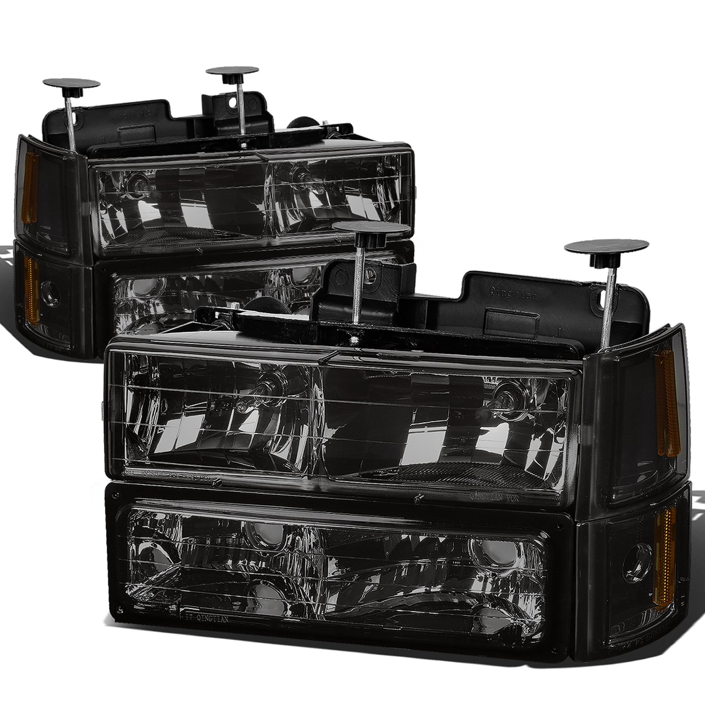 FAROS 94-00 GMC C10 - 8PC 2/4-DOOR - SMOKE HOUSING / AMBER CORNER - 9006 LOW BEAM / 9005 HIGH BEAM