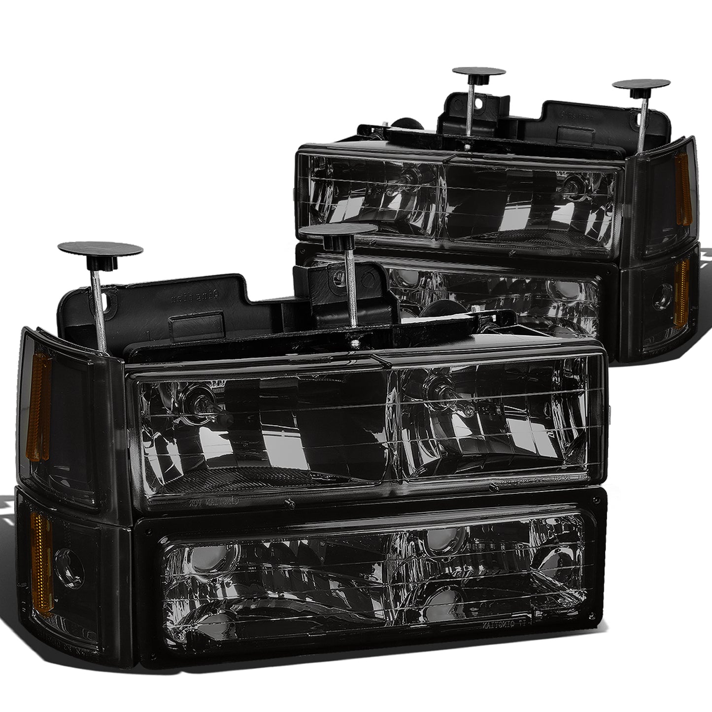 FAROS 94-00 GMC C10 - 8PC 2/4-DOOR - SMOKE HOUSING / AMBER CORNER - 9006 LOW BEAM / 9005 HIGH BEAM