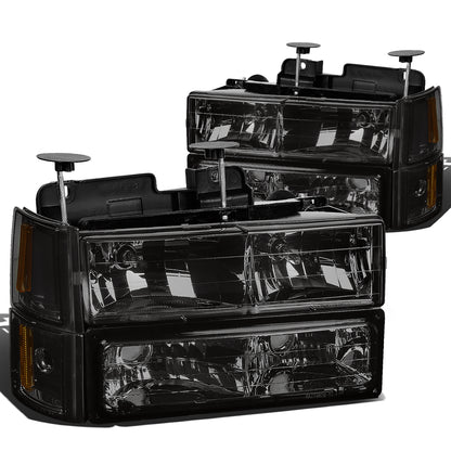 FAROS 94-00 GMC C10 - 8PC 2/4-DOOR - SMOKE HOUSING / AMBER CORNER - 9006 LOW BEAM / 9005 HIGH BEAM