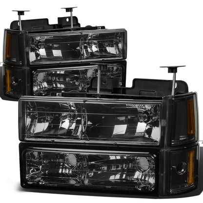 FAROS 94-00 GMC C10 - 8PC 2/4-DOOR - SMOKE HOUSING / AMBER CORNER - 9006 LOW BEAM / 9005 HIGH BEAM