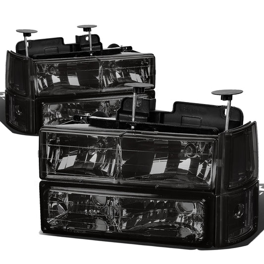 FAROS 94-00 GMC C10 - 8PC 2/4-DOOR - SMOKE HOUSING / CLEAR CORNER - 9006 LOW BEAM / 9005 HIGH BEAM