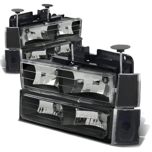 FAROS 88-93 CHEVY C10 2/4-DOOR - 8PC - BLACK HOUSING / CLEAR CORNER - 9006 LOW BEAM / 9005 HIGH BEAM