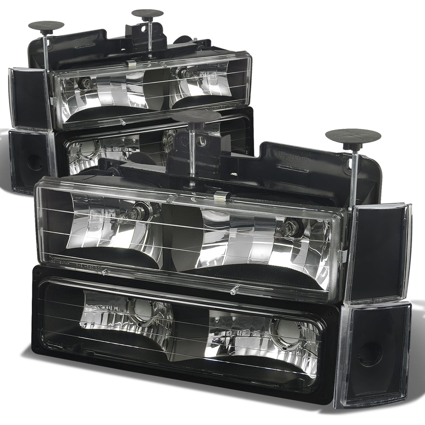 FAROS 88-93 CHEVY C10 2/4-DOOR - 8PC - BLACK HOUSING / CLEAR CORNER - 9006 LOW BEAM / 9005 HIGH BEAM
