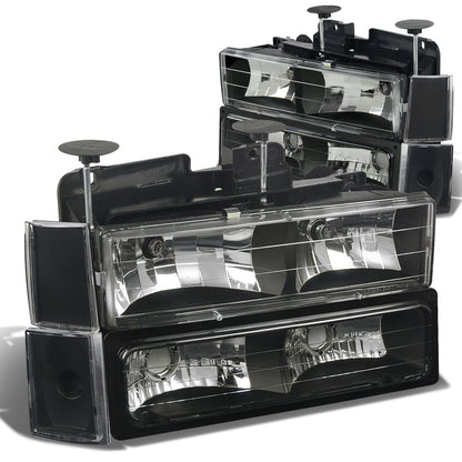 FAROS 88-93 CHEVY C10 2/4-DOOR - 8PC - BLACK HOUSING / CLEAR CORNER - 9006 LOW BEAM / 9005 HIGH BEAM