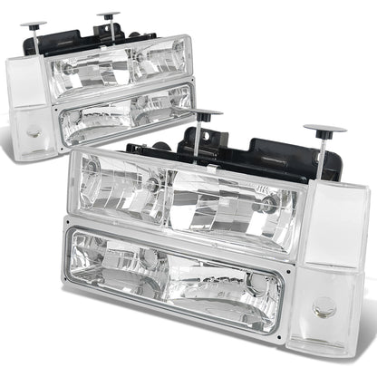 FAROS 88-93 CHEVY C10 2/4-DOOR - 8PC - CHROME HOUSING / CLEAR CORNER - 9006 LOW BEAM / 9005 HIGH BEAM