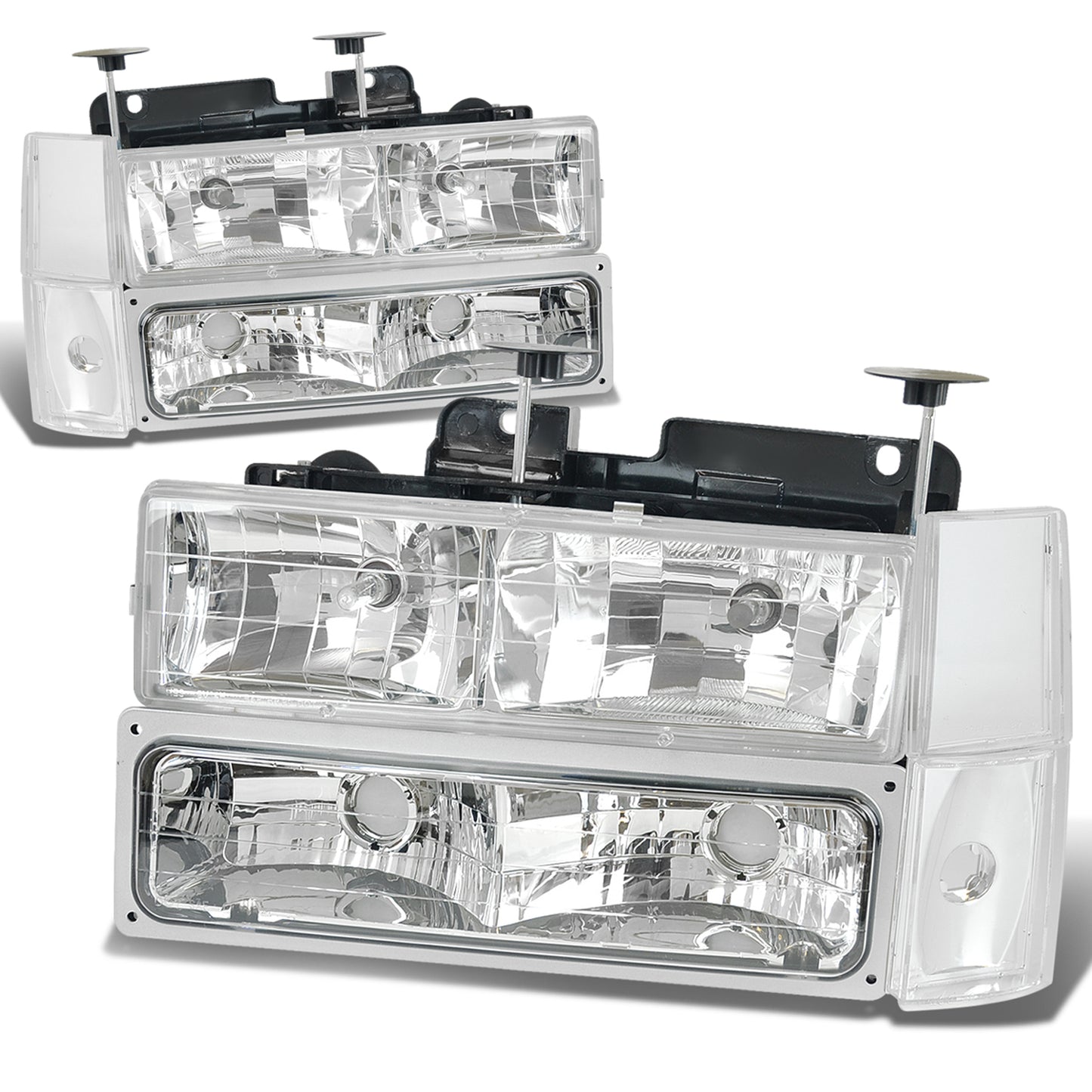 FAROS 88-93 CHEVY C10 2/4-DOOR - 8PC - CHROME HOUSING / CLEAR CORNER - 9006 LOW BEAM / 9005 HIGH BEAM