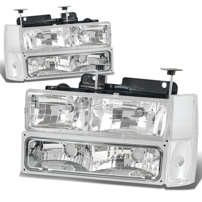 FAROS 88-93 CHEVY C10 2/4-DOOR - 8PC - CHROME HOUSING / CLEAR CORNER - 9006 LOW BEAM / 9005 HIGH BEAM