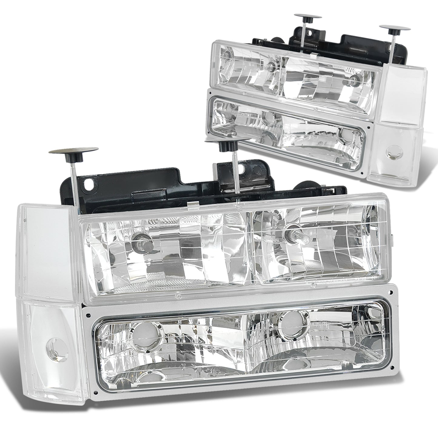 FAROS 88-93 CHEVY C10 2/4-DOOR - 8PC - CHROME HOUSING / CLEAR CORNER - 9006 LOW BEAM / 9005 HIGH BEAM