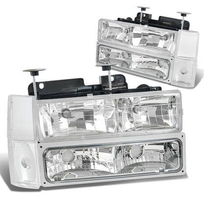 FAROS 88-93 CHEVY C10 2/4-DOOR - 8PC - CHROME HOUSING / CLEAR CORNER - 9006 LOW BEAM / 9005 HIGH BEAM