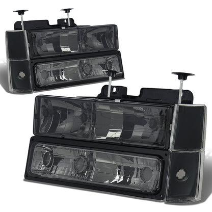 FAROS 88-93 CHEVY C10 2/4-DOOR - 8PC - SMOKE HOUSING / CLEAR CORNER - 9006 LOW BEAM / 9005 HIGH BEAM