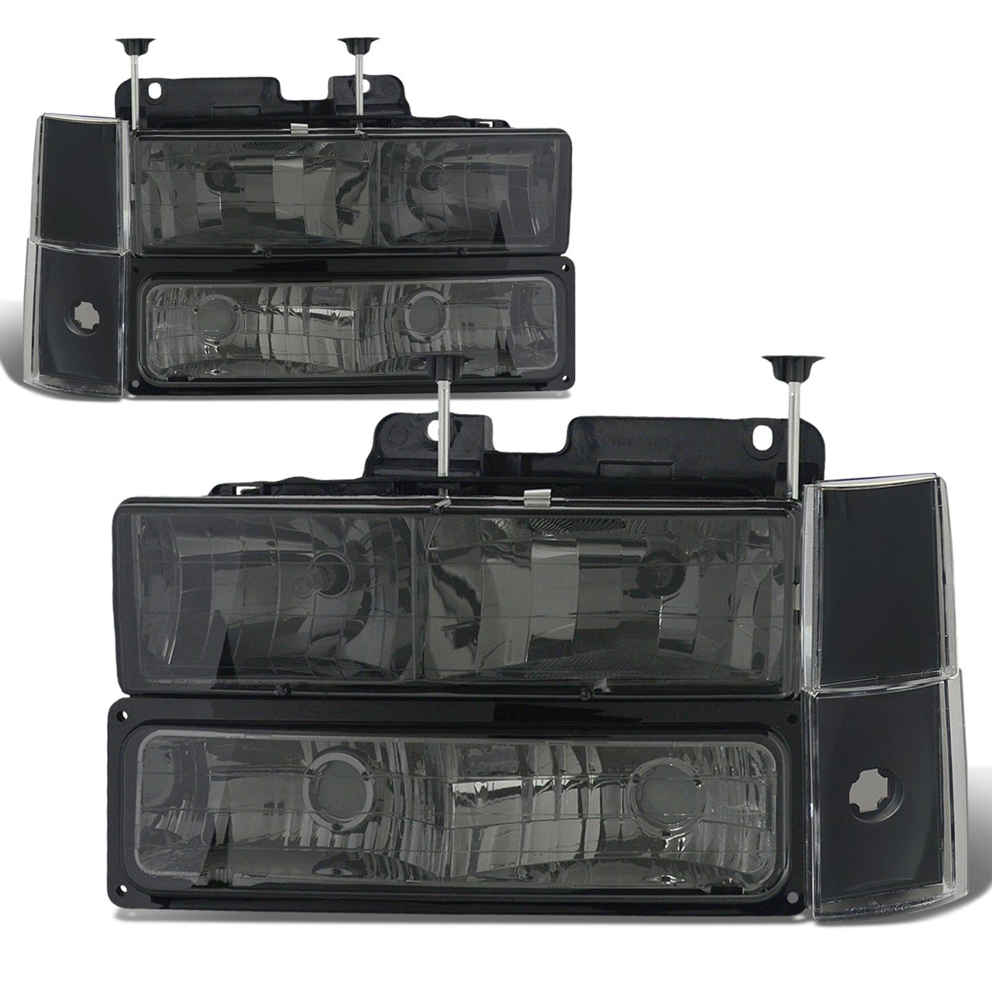 FAROS 88-93 CHEVY C10 2/4-DOOR - 8PC - SMOKE HOUSING / CLEAR CORNER - 9006 LOW BEAM / 9005 HIGH BEAM