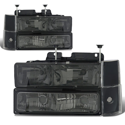 FAROS 88-93 CHEVY C10 2/4-DOOR - 8PC - SMOKE HOUSING / CLEAR CORNER - 9006 LOW BEAM / 9005 HIGH BEAM