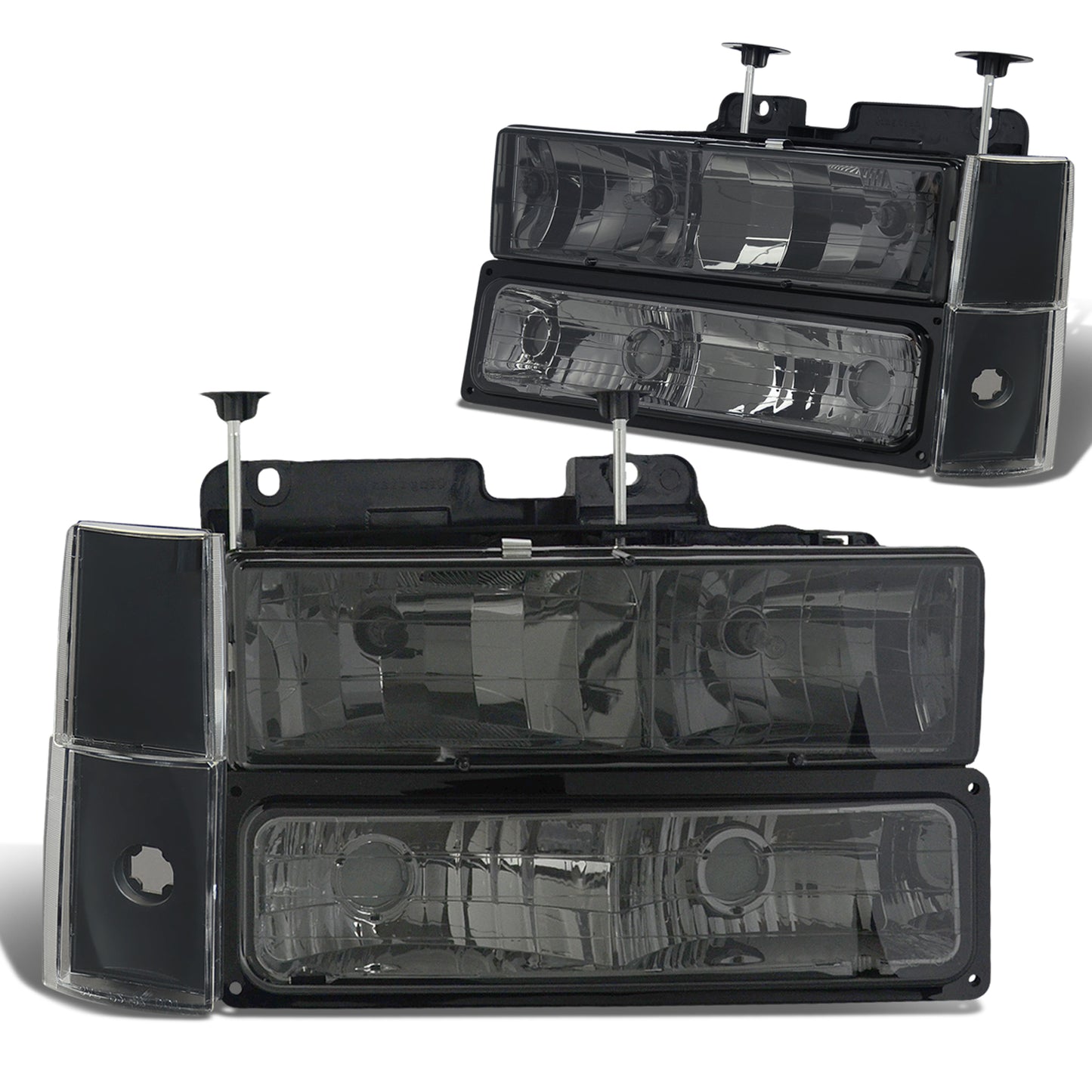 FAROS 88-93 CHEVY C10 2/4-DOOR - 8PC - SMOKE HOUSING / CLEAR CORNER - 9006 LOW BEAM / 9005 HIGH BEAM