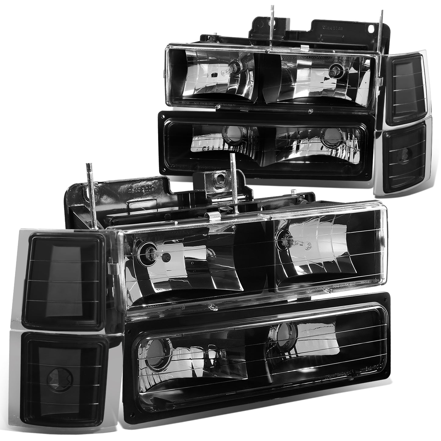 FAROS 94-98 CHEVY C10 2/4-DOOR - 8PC - BLACK HOUSING / CLEAR CORNER - 9006 LOW BEAM / 9005 HIGH BEAM