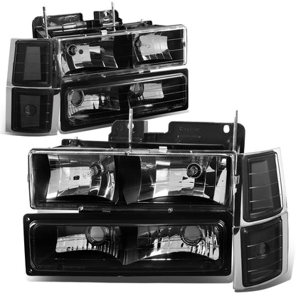 FAROS 94-98 CHEVY C10 2/4-DOOR - 8PC - BLACK HOUSING / CLEAR CORNER - 9006 LOW BEAM / 9005 HIGH BEAM