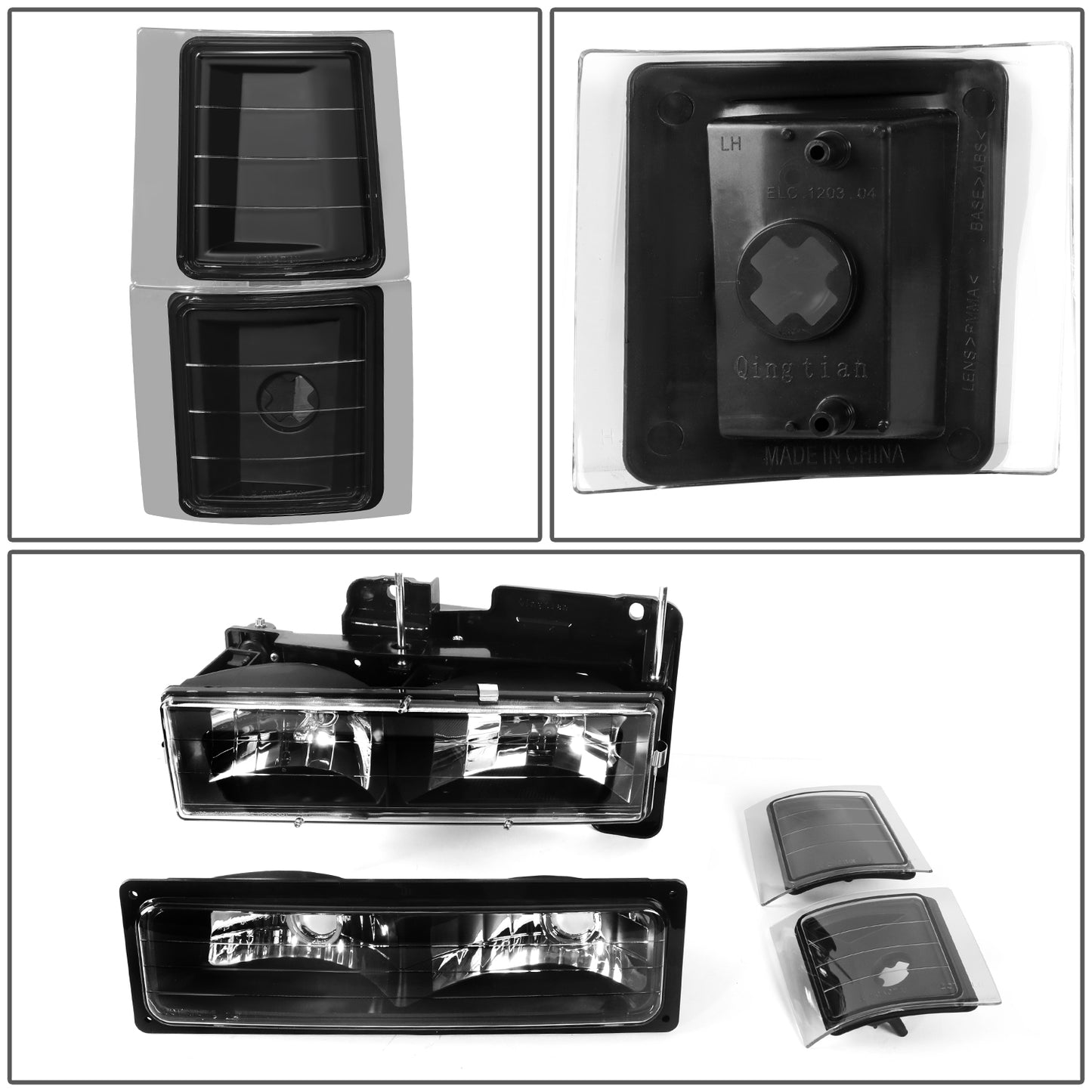 FAROS 94-98 CHEVY C10 2/4-DOOR - 8PC - BLACK HOUSING / CLEAR CORNER - 9006 LOW BEAM / 9005 HIGH BEAM