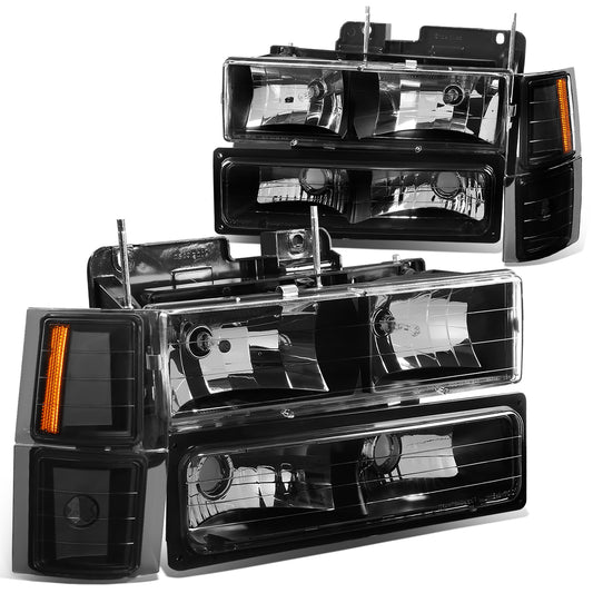 FAROS 94-98 CHEVY C10 2/4-DOOR - 8PC - BLACK HOUSING / AMBER CORNER - 9006 LOW BEAM / 9005 HIGH BEAM