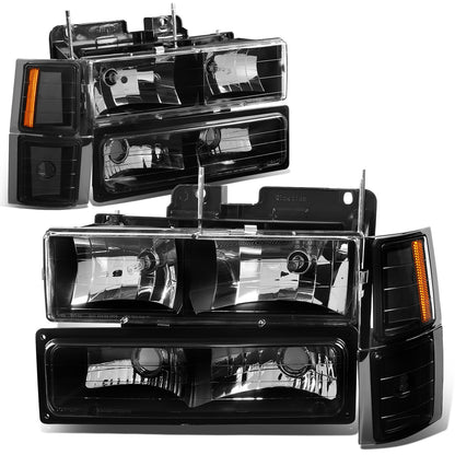FAROS 94-98 CHEVY C10 2/4-DOOR - 8PC - BLACK HOUSING / AMBER CORNER - 9006 LOW BEAM / 9005 HIGH BEAM