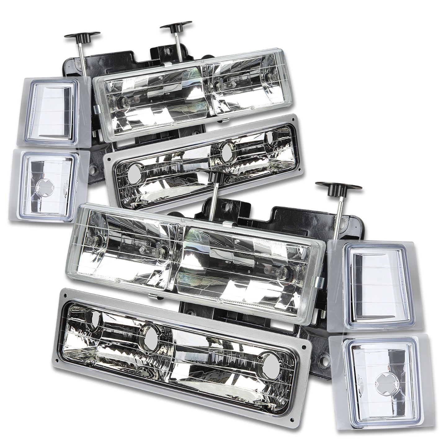FAROS 94-98 CHEVY C10 2/4-DOOR - 8PC - CHROME HOUSING / CLEAR CORNER - 9006 LOW BEAM / 9005 HIGH BEAM