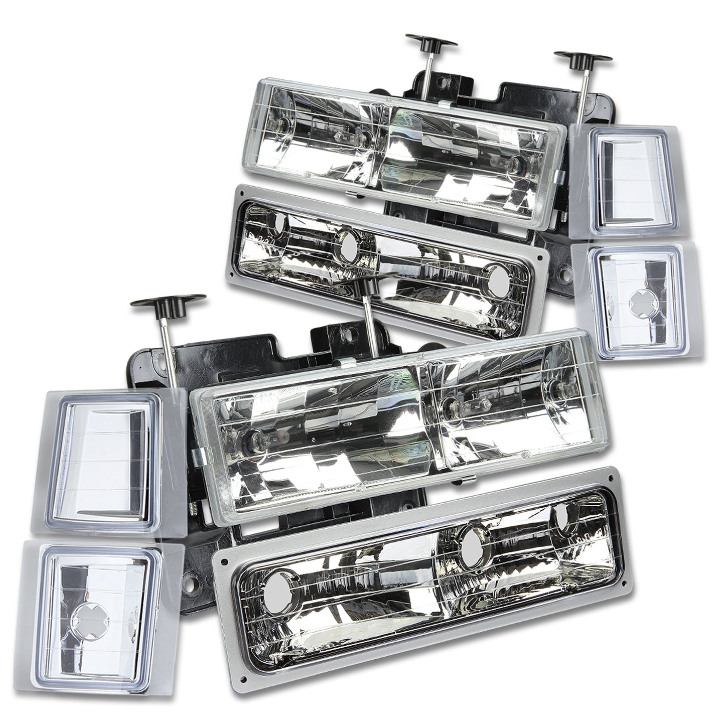 FAROS 94-98 CHEVY C10 2/4-DOOR - 8PC - CHROME HOUSING / CLEAR CORNER - 9006 LOW BEAM / 9005 HIGH BEAM