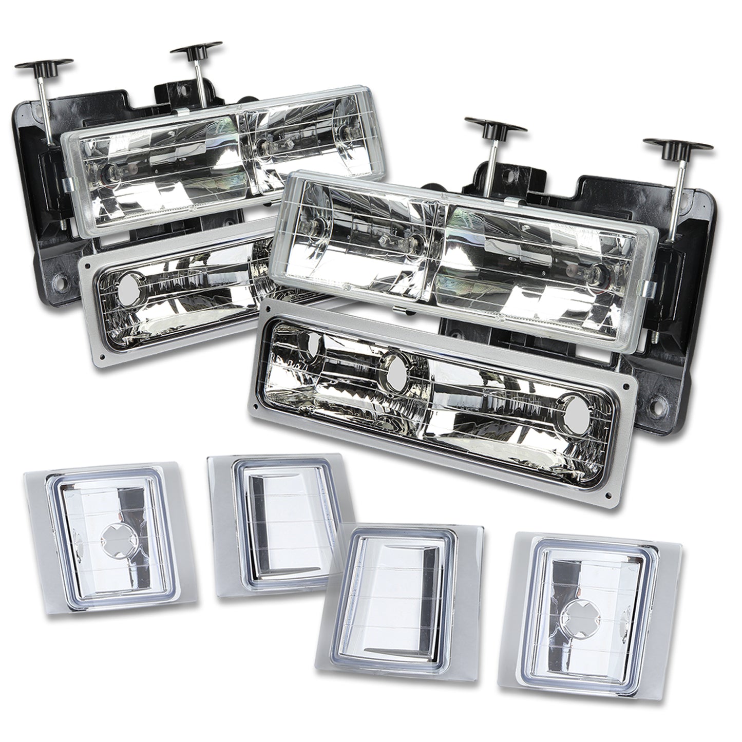 FAROS 94-98 CHEVY C10 2/4-DOOR - 8PC - CHROME HOUSING / CLEAR CORNER - 9006 LOW BEAM / 9005 HIGH BEAM