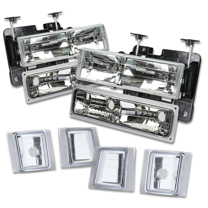 FAROS 94-98 CHEVY C10 2/4-DOOR - 8PC - CHROME HOUSING / CLEAR CORNER - 9006 LOW BEAM / 9005 HIGH BEAM