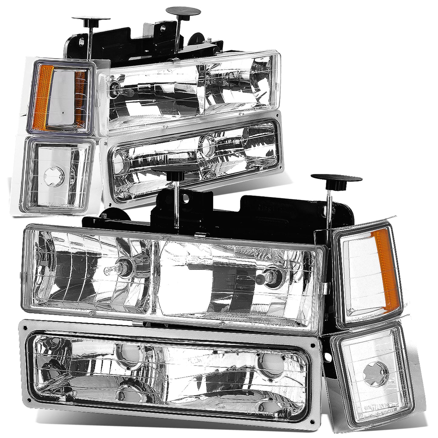 FAROS 94-98 CHEVY C10 2/4-DOOR - 8PC - CHROME HOUSING / AMBER CORNER - 9006 LOW BEAM / 9005 HIGH BEAM