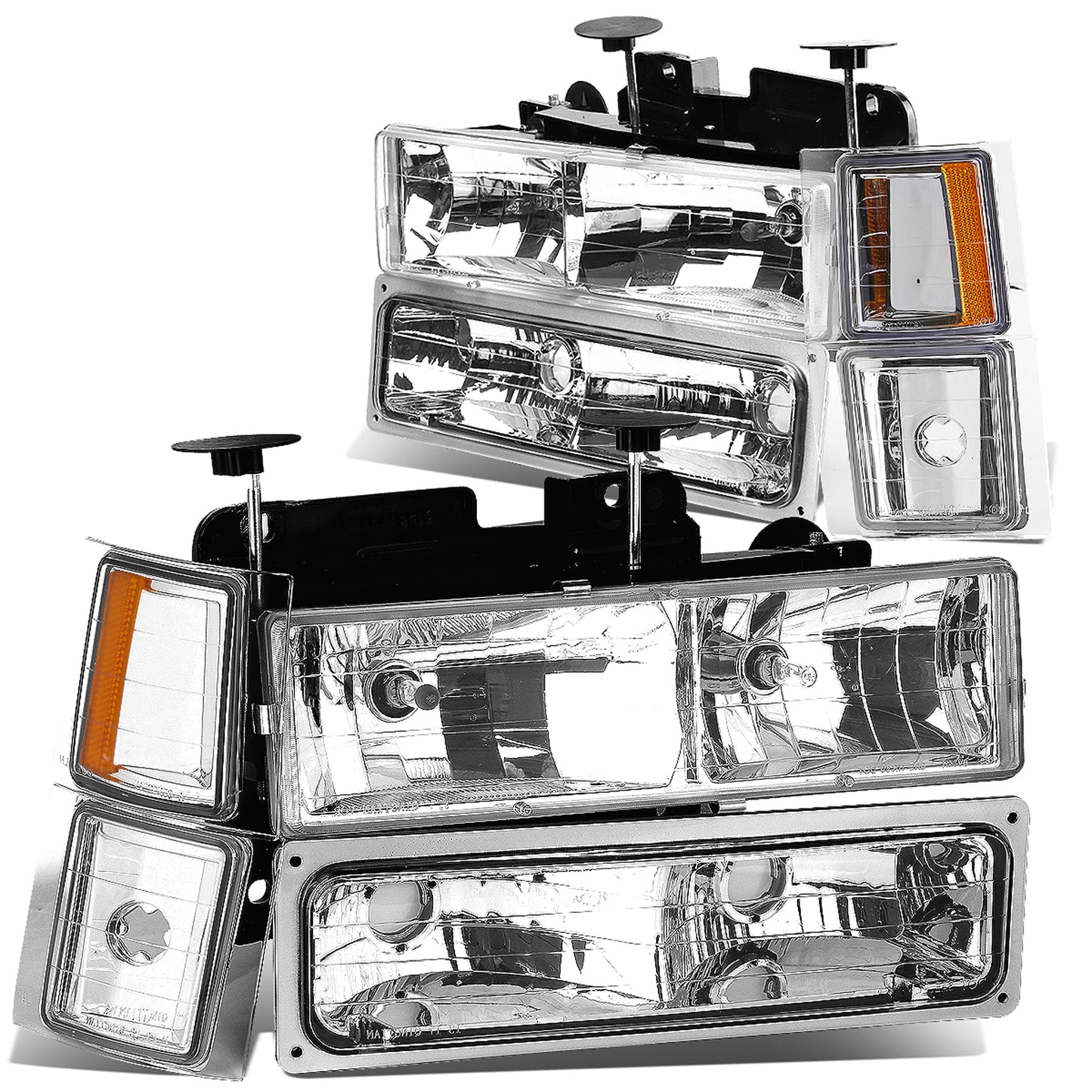 FAROS 94-98 CHEVY C10 2/4-DOOR - 8PC - CHROME HOUSING / AMBER CORNER - 9006 LOW BEAM / 9005 HIGH BEAM
