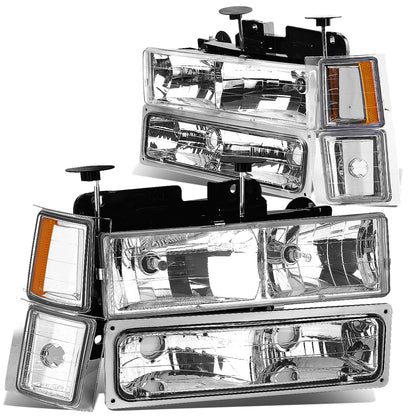FAROS 94-98 CHEVY C10 2/4-DOOR - 8PC - CHROME HOUSING / AMBER CORNER - 9006 LOW BEAM / 9005 HIGH BEAM