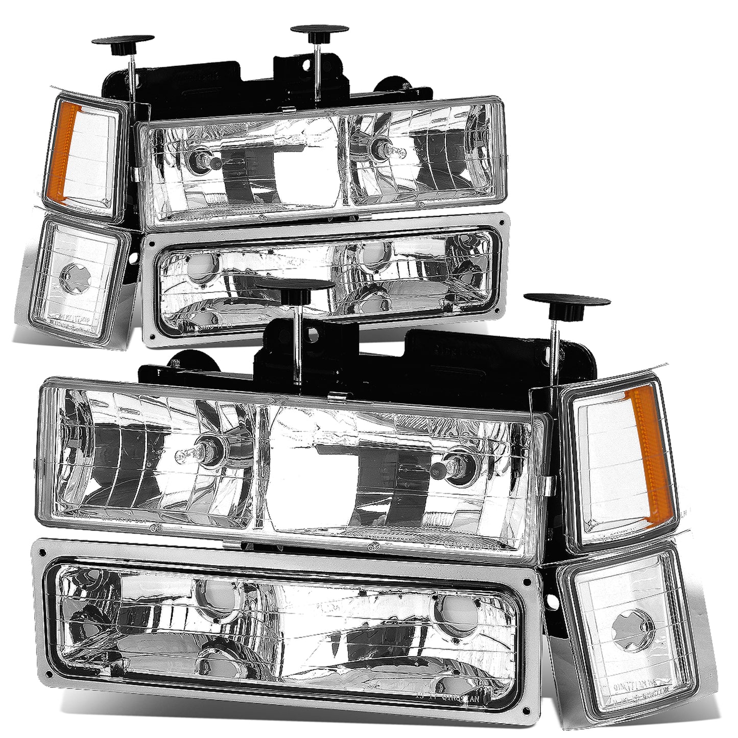 FAROS 94-98 CHEVY C10 2/4-DOOR - 8PC - CHROME HOUSING / AMBER CORNER - 9006 LOW BEAM / 9005 HIGH BEAM