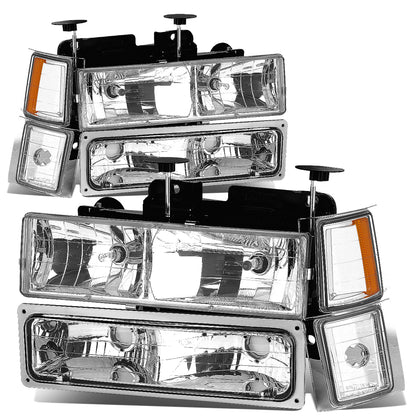 FAROS 94-98 CHEVY C10 2/4-DOOR - 8PC - CHROME HOUSING / AMBER CORNER - 9006 LOW BEAM / 9005 HIGH BEAM