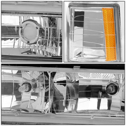 FAROS 94-98 CHEVY C10 2/4-DOOR - 8PC - CHROME HOUSING / AMBER CORNER - 9006 LOW BEAM / 9005 HIGH BEAM