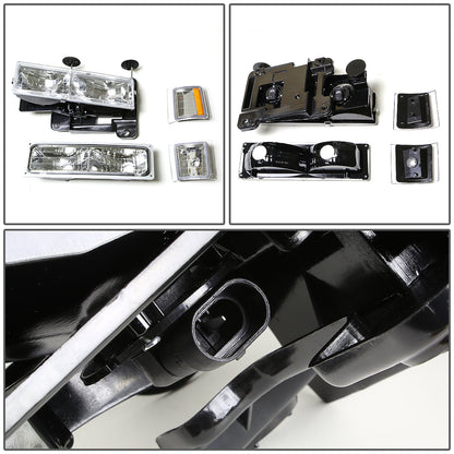 FAROS 94-98 CHEVY C10 2/4-DOOR - 8PC - CHROME HOUSING / AMBER CORNER - 9006 LOW BEAM / 9005 HIGH BEAM