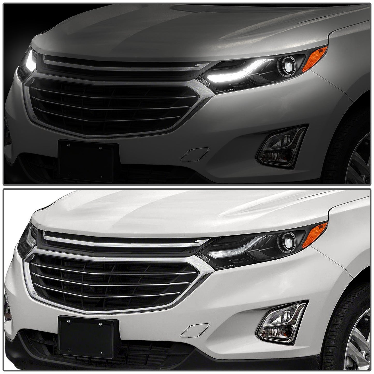 FAROS 18-21 CHEVROLET EQUINOX - ONLY FITS MODELS WITH FACTORY HALOGEN HEADLIGHTS - DOES NOT FIT HID XENON OR LED HEADLIGHT MODELS - PROJECTOR - LED DRL - BLACK HOUSING / AMBER CORNER - 9012 H1R2 LOW BEAM / HIGH BEAM