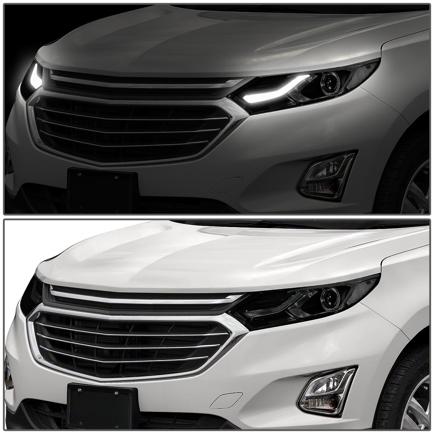 FAROS 18-21 CHEVROLET EQUINOX - ONLY FITS MODELS WITH FACTORY HALOGEN HEADLIGHTS - DOES NOT FIT HID XENON OR LED HEADLIGHT MODELS - PROJECTOR - LED DRL - CHROME HOUSING / SMOKED LENS / CLEAR CORNER - 9012 H1R2 LOW BEAM / HIGH BEAM