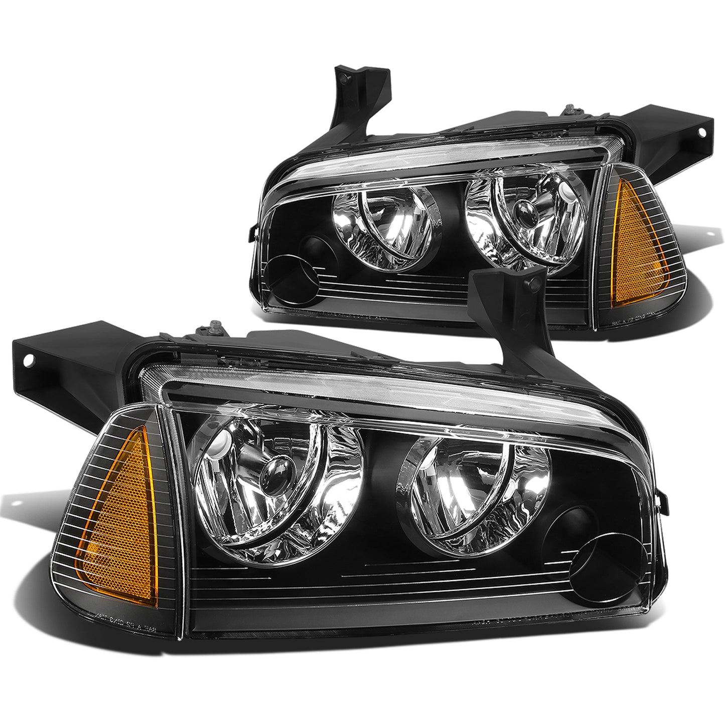 FAROS 06-10 DODGE CHARGER 4-DOOR - 4PC - BLACK HOUSING / AMBER CORNER - 9006 LOW BEAM / 9005 HIGH BEAM