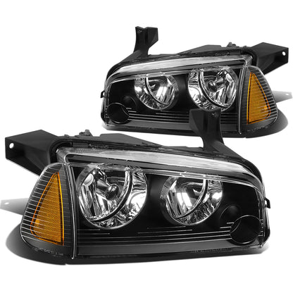 FAROS 06-10 DODGE CHARGER 4-DOOR - 4PC - BLACK HOUSING / AMBER CORNER - 9006 LOW BEAM / 9005 HIGH BEAM