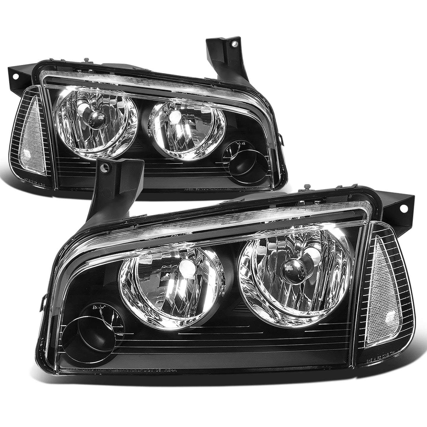 FAROS 06-10 DODGE CHARGER 4-DOOR - 4PC - BLACK HOUSING / CLEAR CORNER - 9006 LOW BEAM / 9005 HIGH BEAM