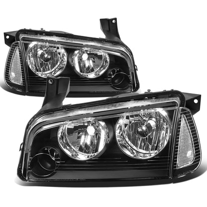 FAROS 06-10 DODGE CHARGER 4-DOOR - 4PC - BLACK HOUSING / CLEAR CORNER - 9006 LOW BEAM / 9005 HIGH BEAM