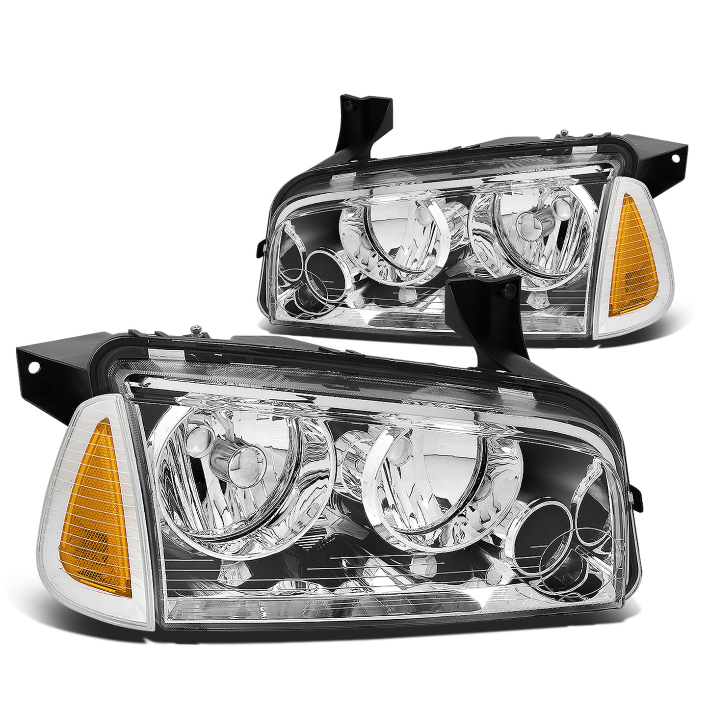 FAROS 06-10 DODGE CHARGER 4-DOOR - 4PC - CHROME HOUSING / AMBER CORNER - 9006 LOW BEAM / 9005 HIGH BEAM