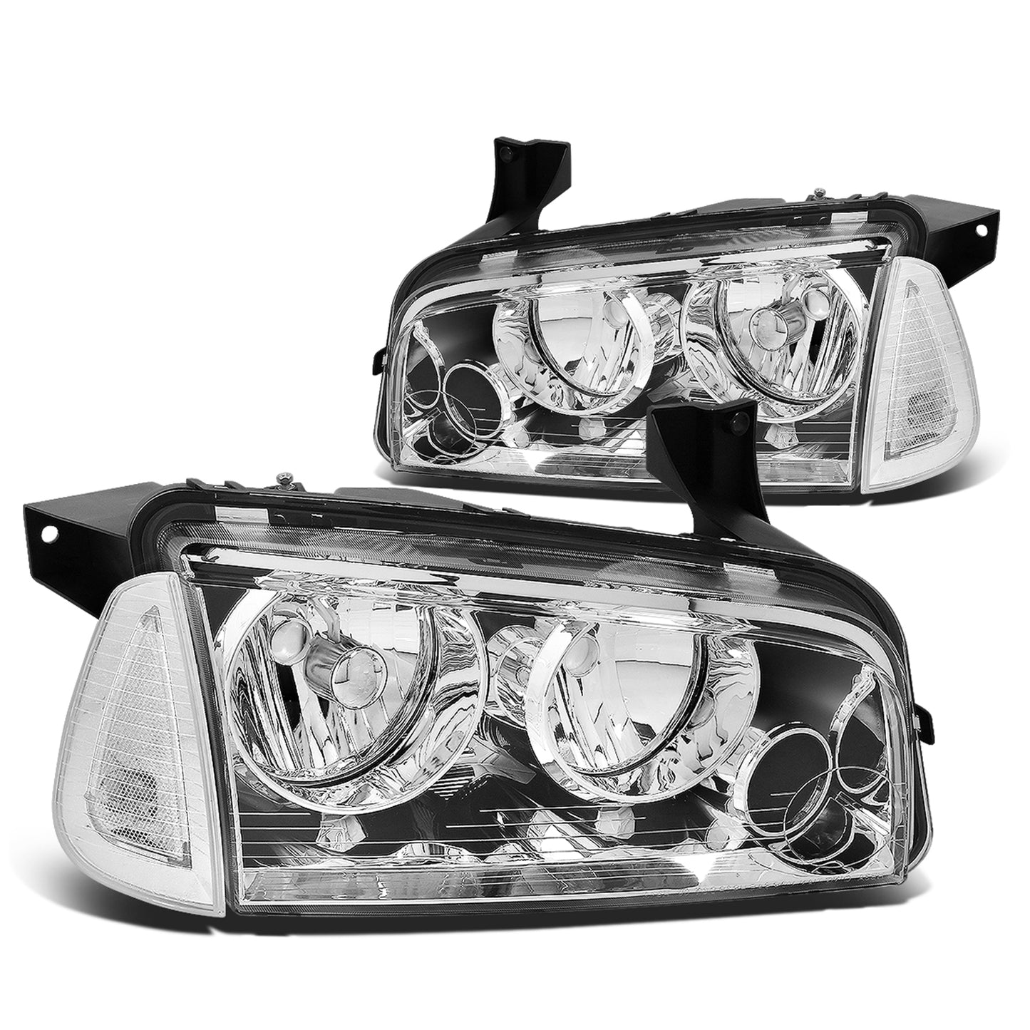 FAROS 06-10 DODGE CHARGER 4-DOOR - 4PC - CHROME HOUSING / CLEAR CORNER - 9006 LOW BEAM / 9005 HIGH BEAM